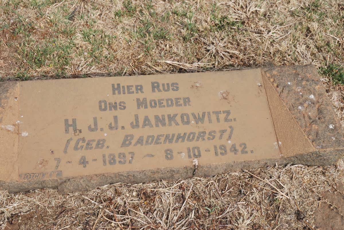 JANKOWITZ H.J.J. nee BADENHORST 1897-1942