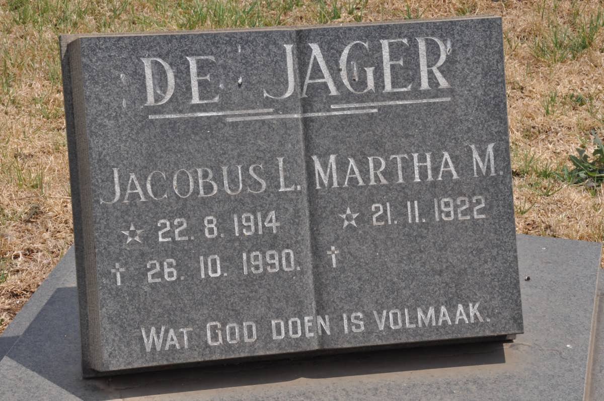 JAGER Jacobus L., de 1914-1990 &amp; Martha M. 1922-