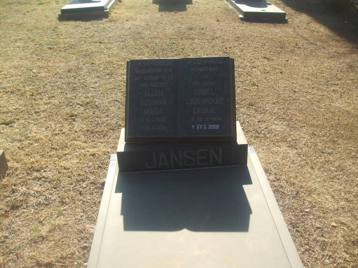 JANSEN Daniel Lodewickus Cronje 1934-2008 &amp; Allida Susanna Maria 1936-1984