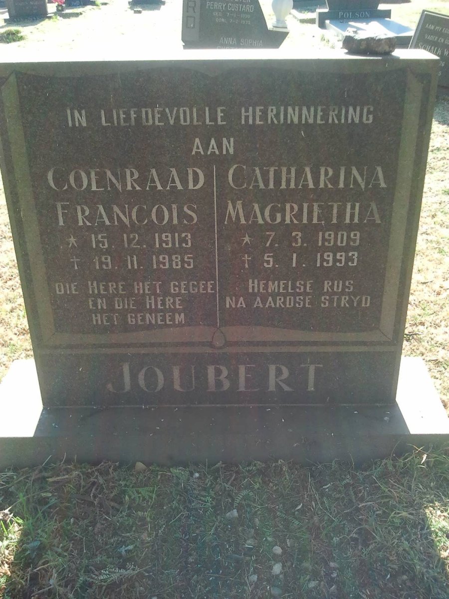 JOUBERT Coenraad Francois 1913-1985 &amp; Catharina Magrietha 1909-1993