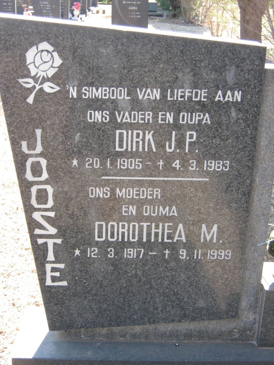 JOOSTE Dirk J.P. 1905-1983 &amp; Dorothea M. 1917-1999