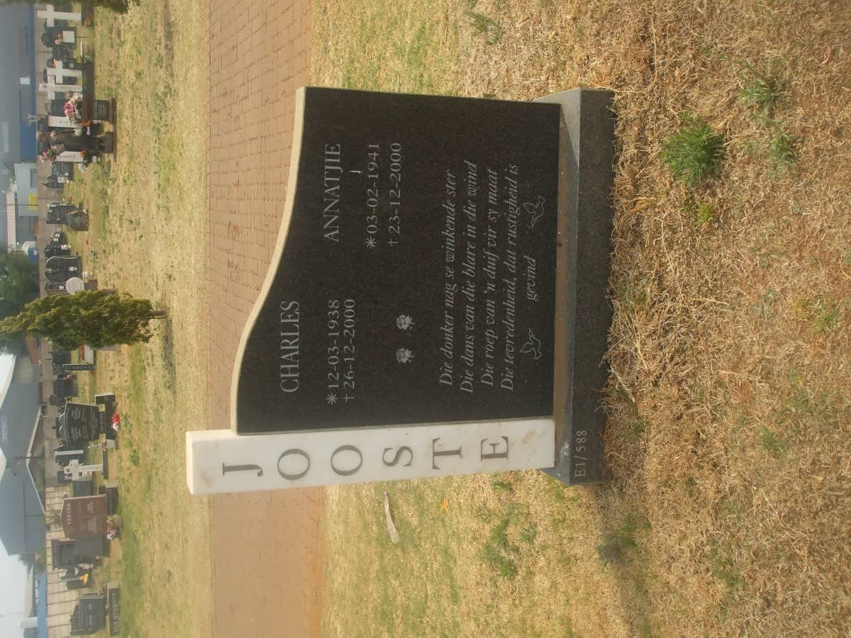 JOOSTE Charles Christiaan 1938-2000 &amp; Anna Wilhelmina 1941-2000