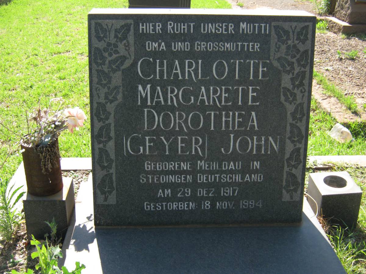 JOHN Charlotte Margarete Dorothea nee GEYER 1917-1994