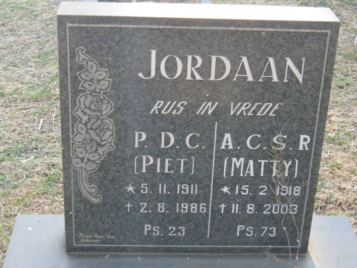 JORDAAN P.D.C. 1911-1986 &amp; A.C.S.R. 1918-2003