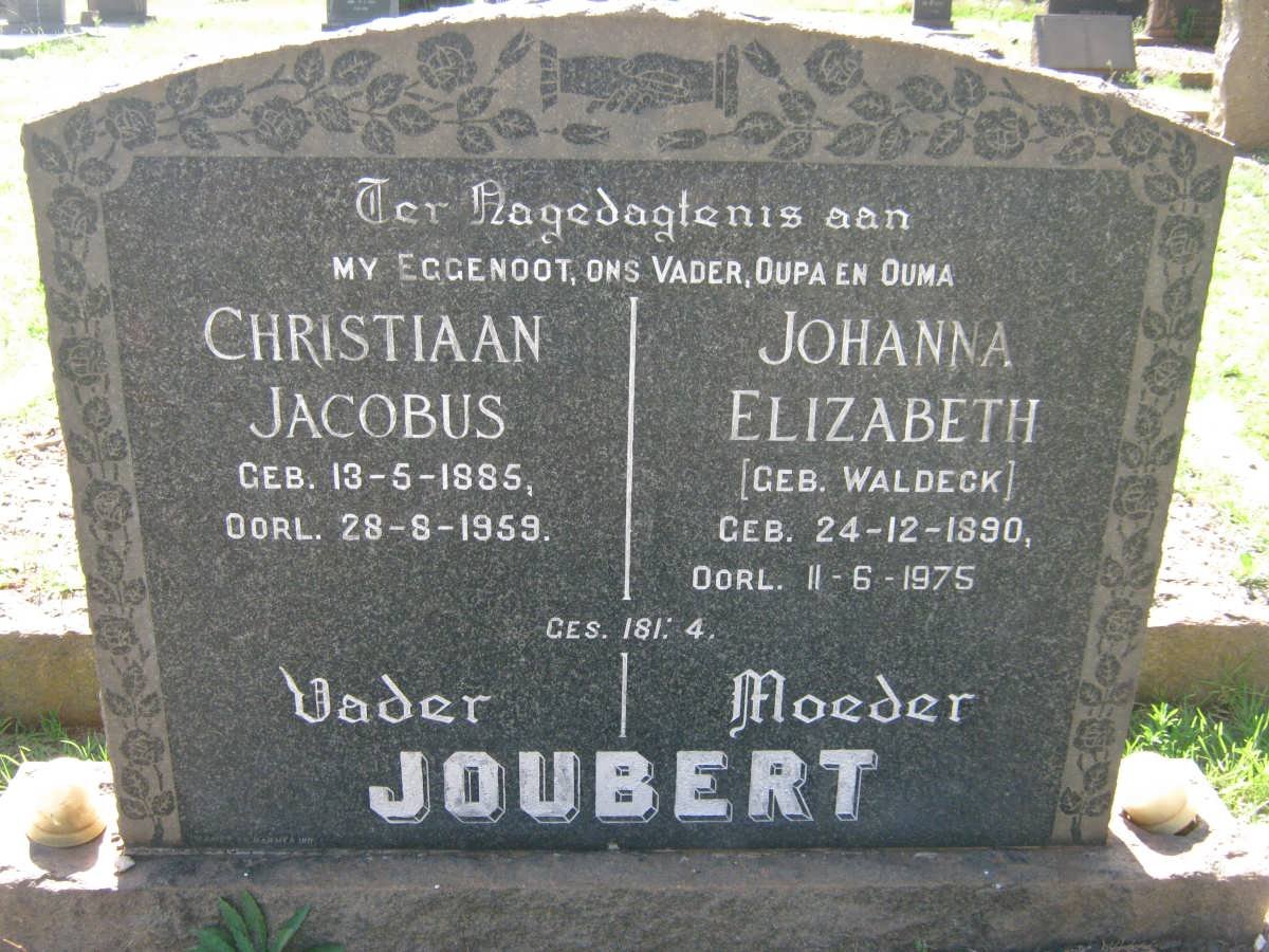 JOUBERT Christiaan Jacobus 1885-1959 &amp; Johanna Elizabeth WALDECK 1890-1975