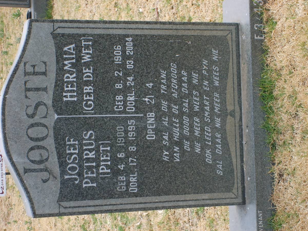 JOOSTE Josef Petrus 1900-1995 &amp; Hermia DE WET 1906-2004