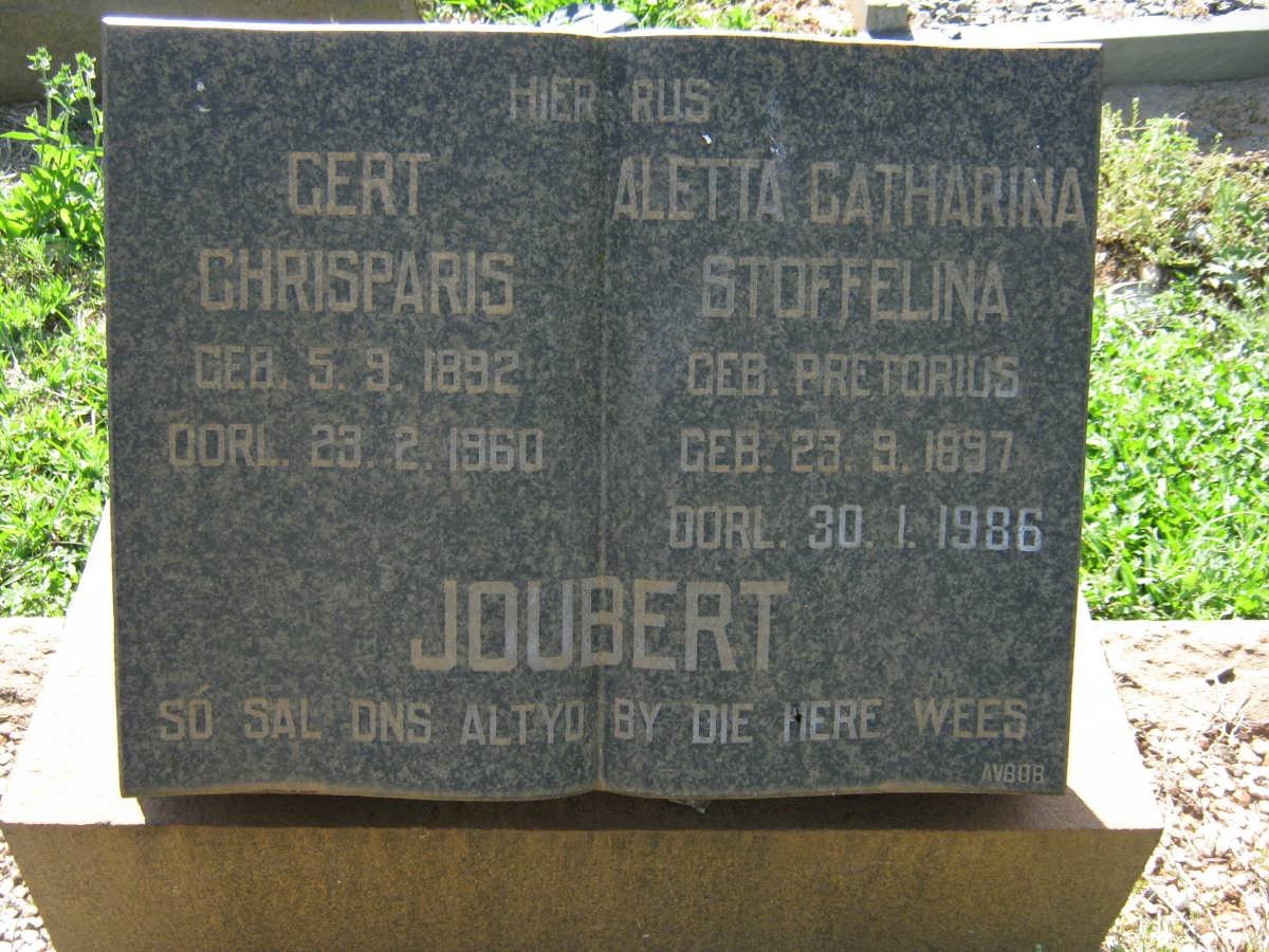 JOUBERT Gert Chrisparis 1892-1960 &amp; Aletta Catharina Stoffelina PRETORIUS 1897-1986