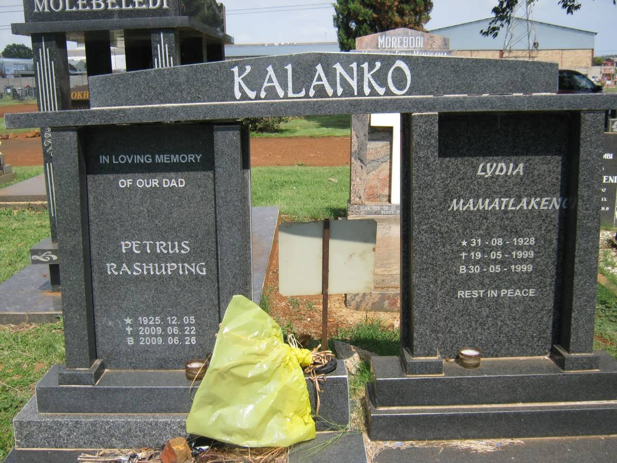 KALANKO Petrus Rashuping 1925-2009 &amp; Lydia Mamatlakeno 1928-1999