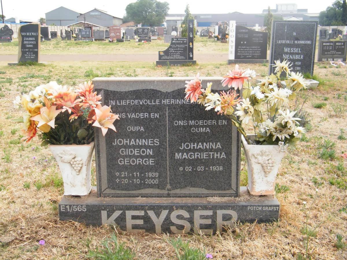 KEYSER Johannes Gideon George 1939-2000 &amp; Johanna Magrietha 1938-