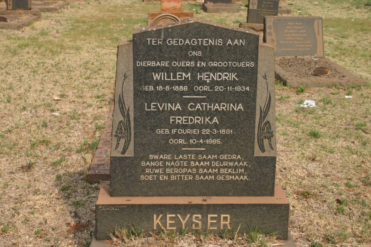 KEYSER Willem Hendrik 1886-1934 &amp; Levina Catharina Fredrika FOURIE 1891-1965