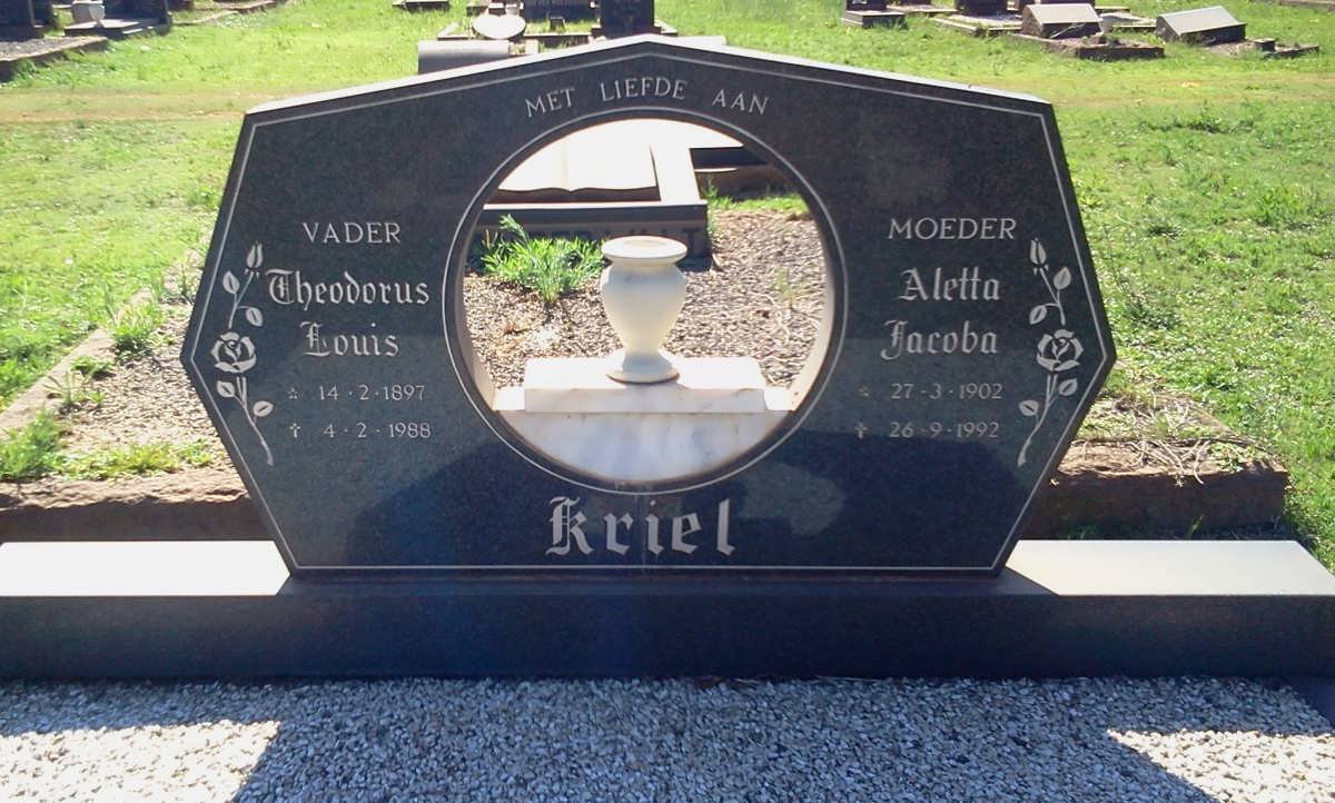 KRIEL Theodorus Louis 1897-1988 &amp; Aletta Jacoba 1902-1992