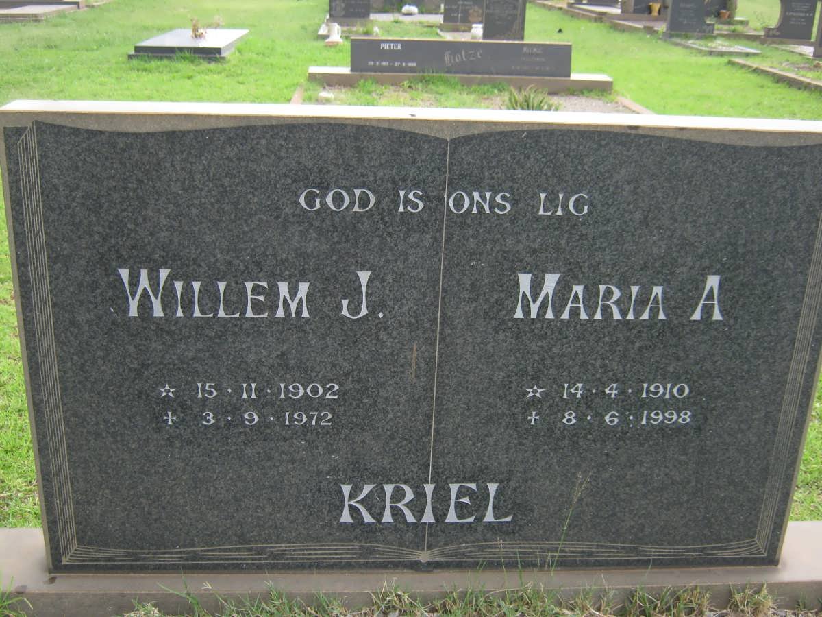 KRIEL Willem J. 1902-1972 &amp; Maria A. 1910-1998