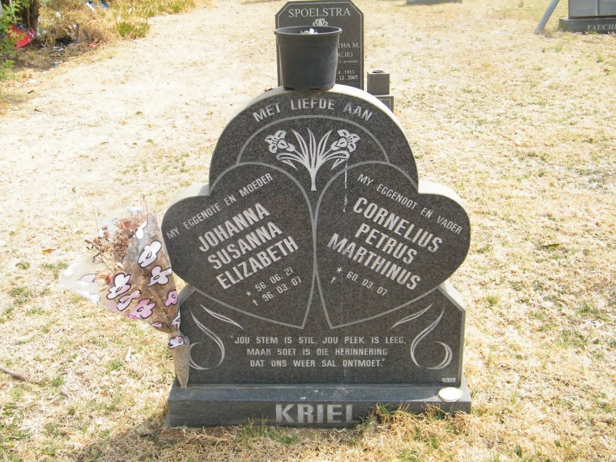 KRIEL Cornelius Petrus Marthinus 1960- &amp; Johanna Susanna Elizabeth 1956-1996