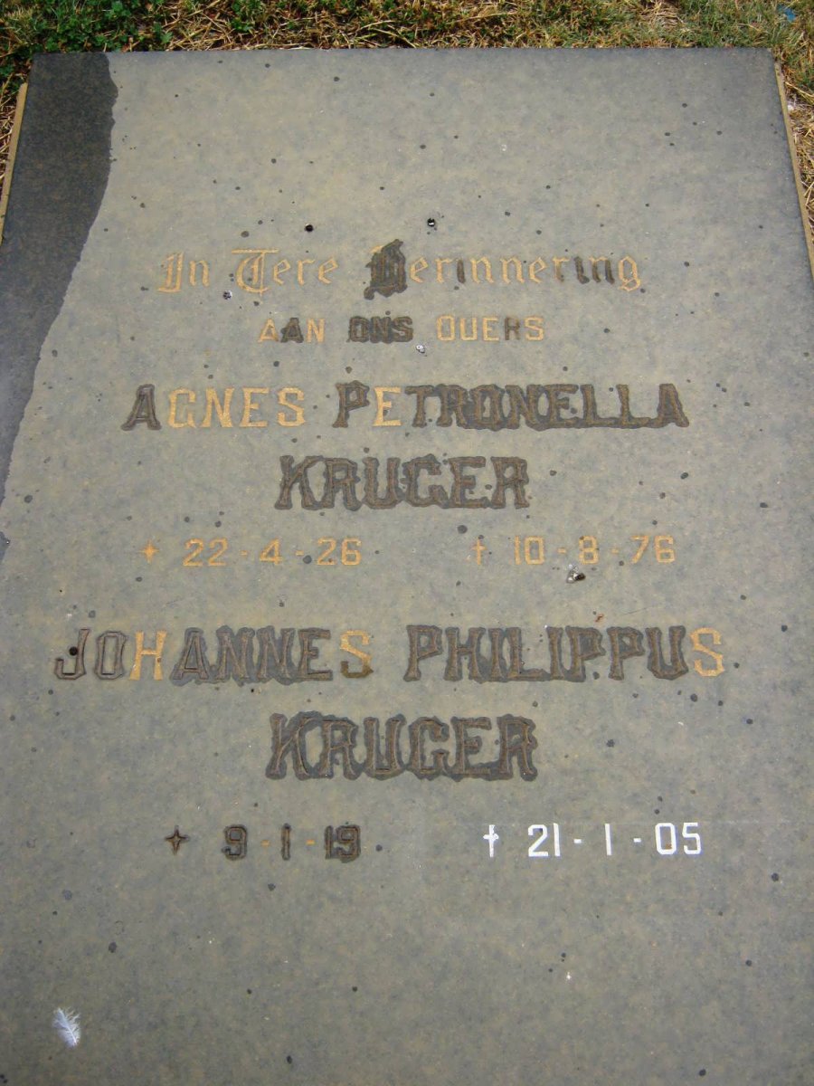 KRUGER Johannes Philippus 1919-2005 &amp; Agnes Petronella 1926-1976