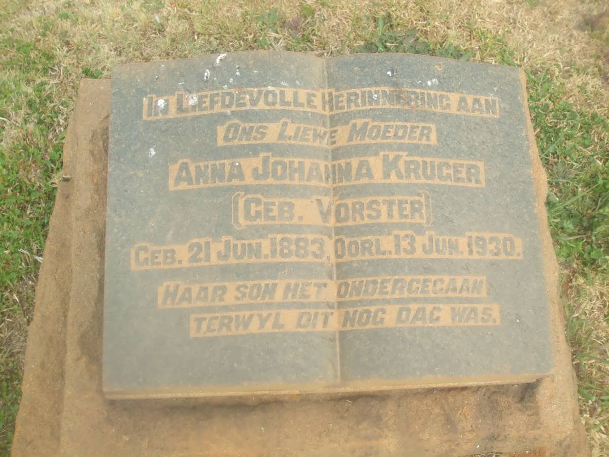 KRUGER Anna Johanna nee VORSTER 1883-1930