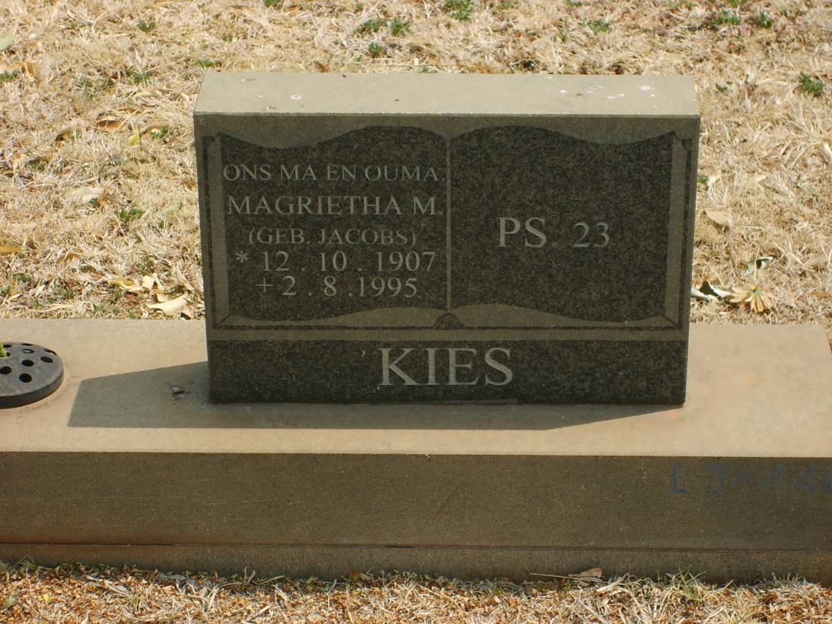 KIES Magrietha M. nee JACOBS 1907-1995