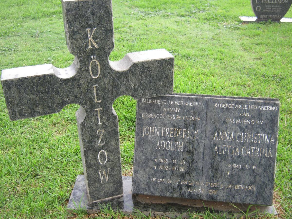 KÖLTZOW John Frederick Adolph 1939-2002 &amp; Anna Christina Aletta Catrina 1940-