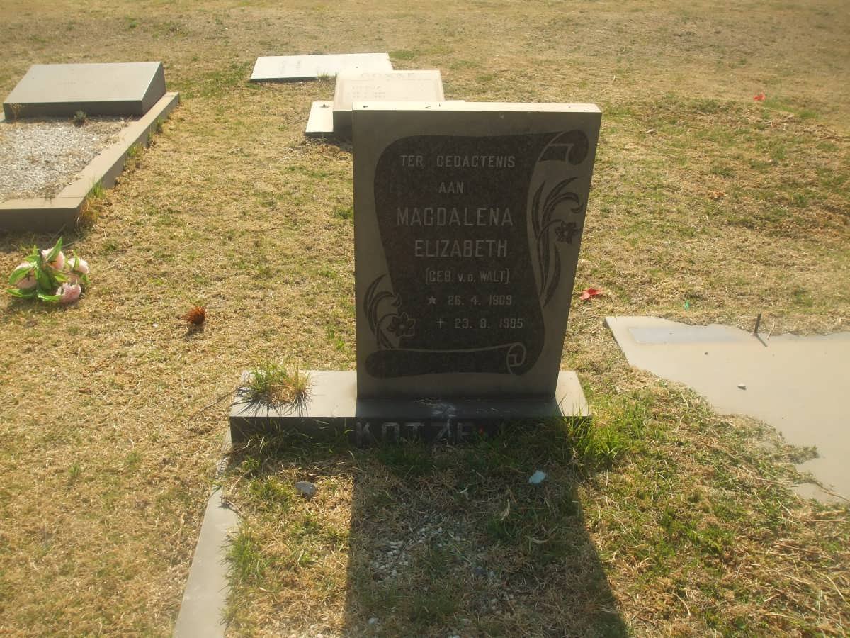 KOTZE Magdalena Elizabeth nee V.D. WALT 1909-1985