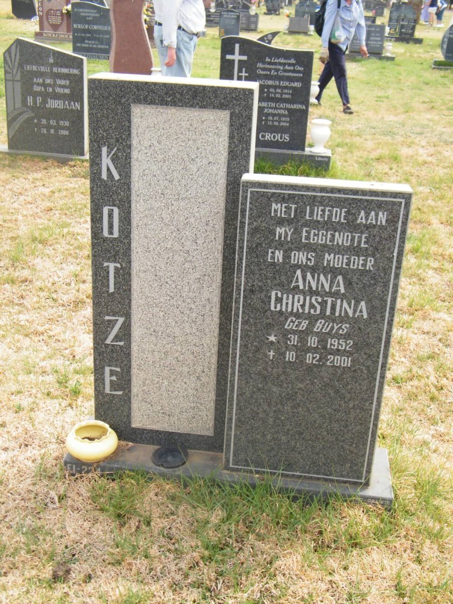 KOTZE Anna Christina nee BUYS 1952-2001