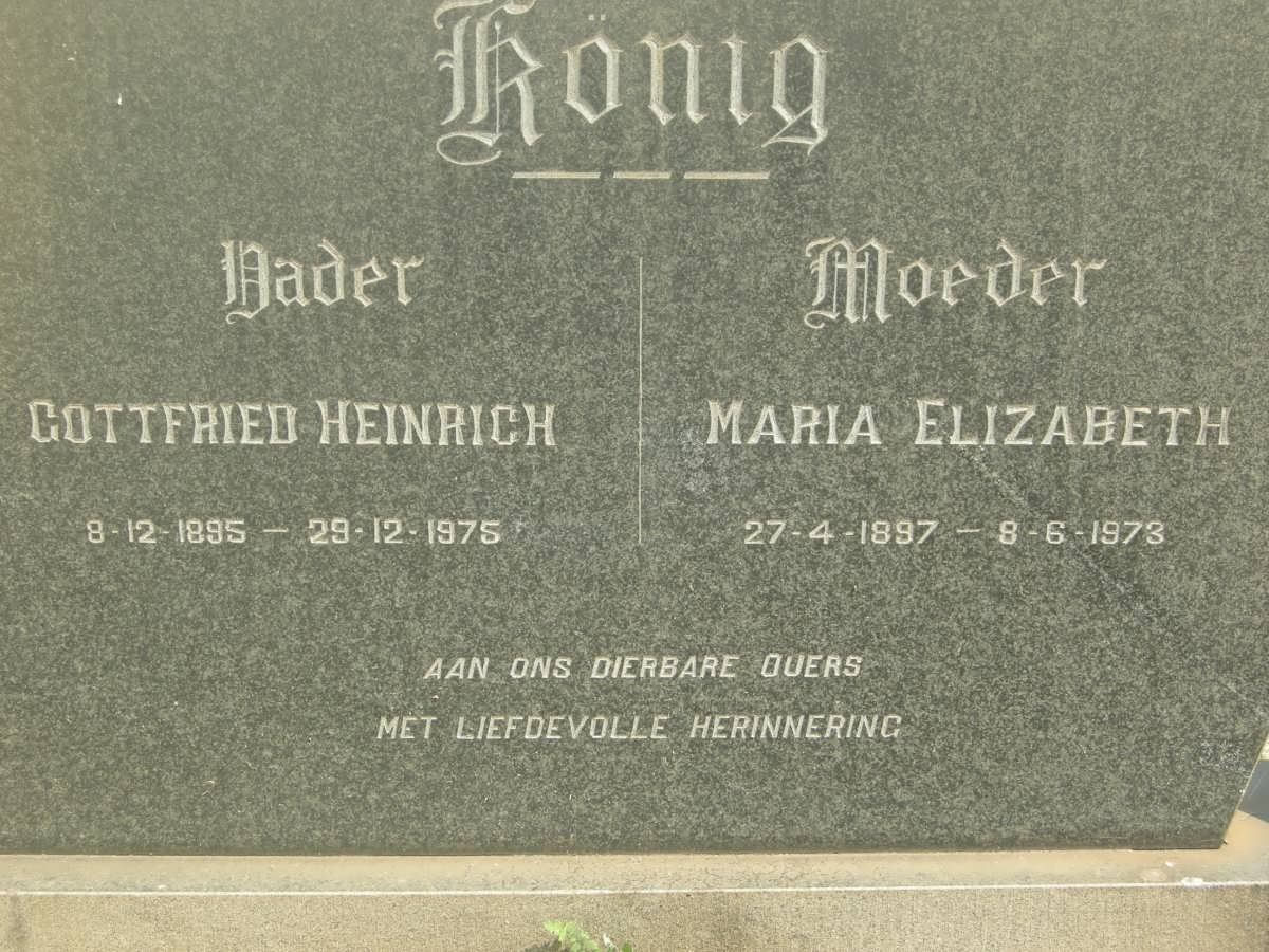 KÖNIG Gottfried Heinrich 1895-1975 &amp; Maria Elizabeth 1897-1973