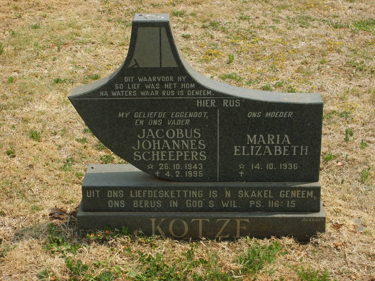 KOTZE Jacobus Johannes Scheepers 1943-1995 &amp; Maria Elizabeth 1936-