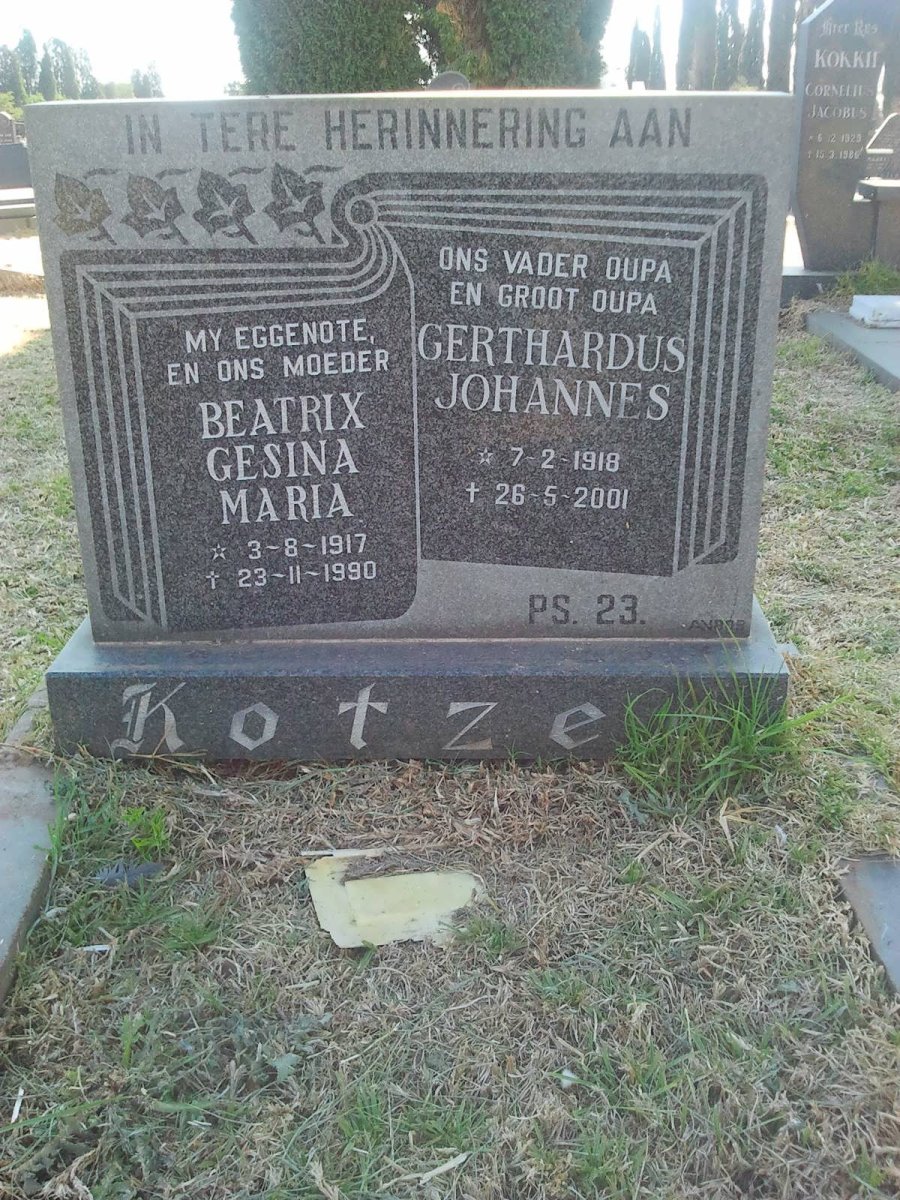KOTZE Beatrix Gesina Maria 1917-1990 &amp; Gerthardus Johannes 1918-2001