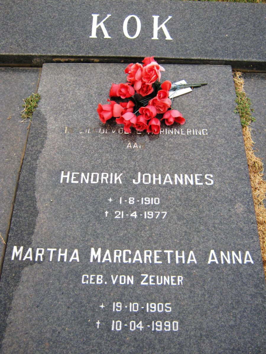 KOK Hendrik Johannes 1910-1977 &amp; Martha Margaretha Anna VON ZEUNER 1905-1990