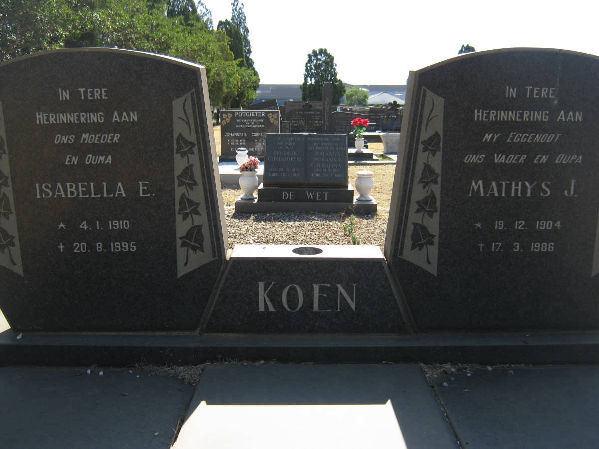 KOEN Mathys J. 1904-1986 &amp; Isabella E. 1910-1995