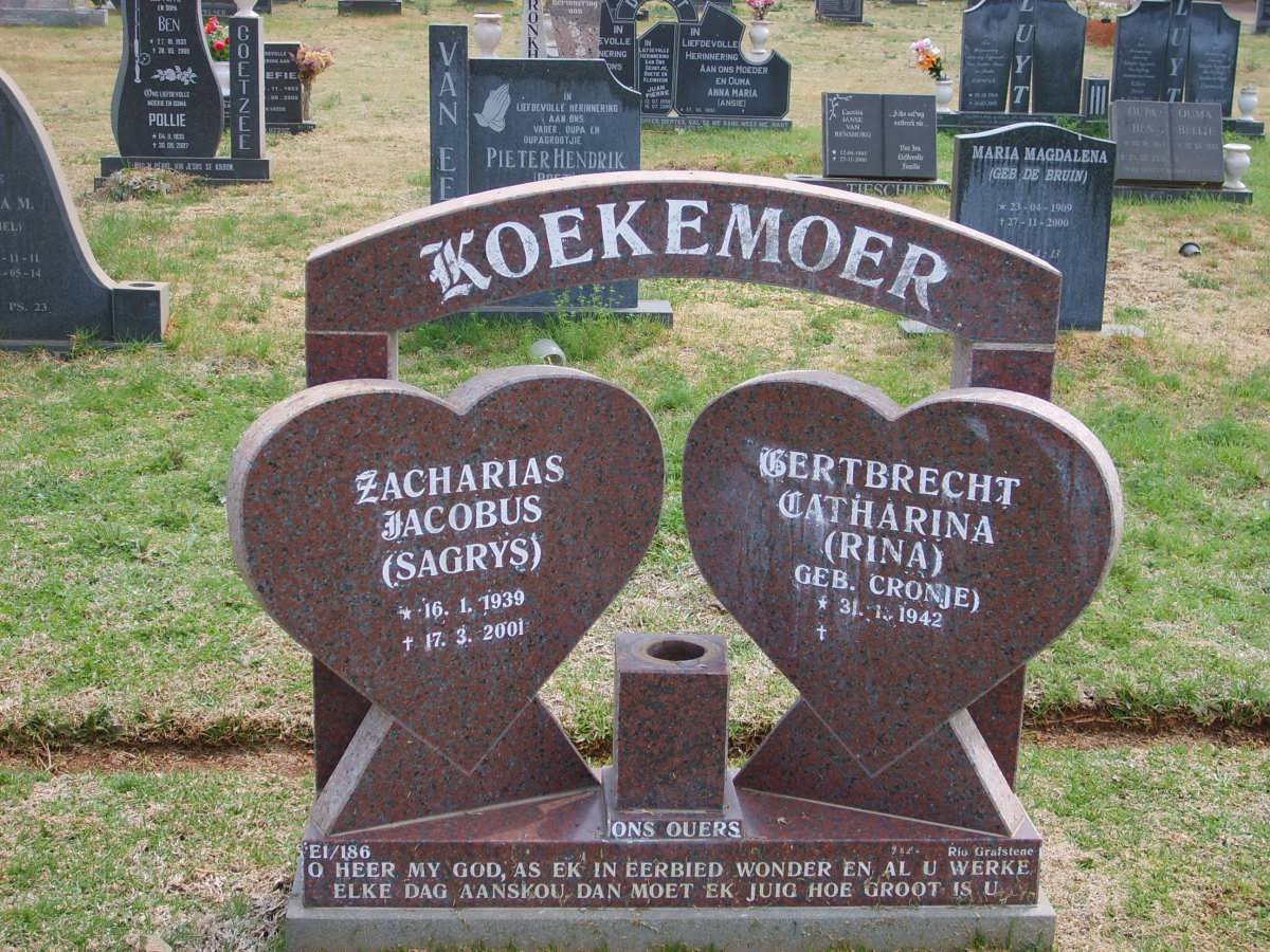 KOEKEMOER Zacharias Jacobus 1939-2001 &amp; Gertbrecht Catharina CRONJE 1942-