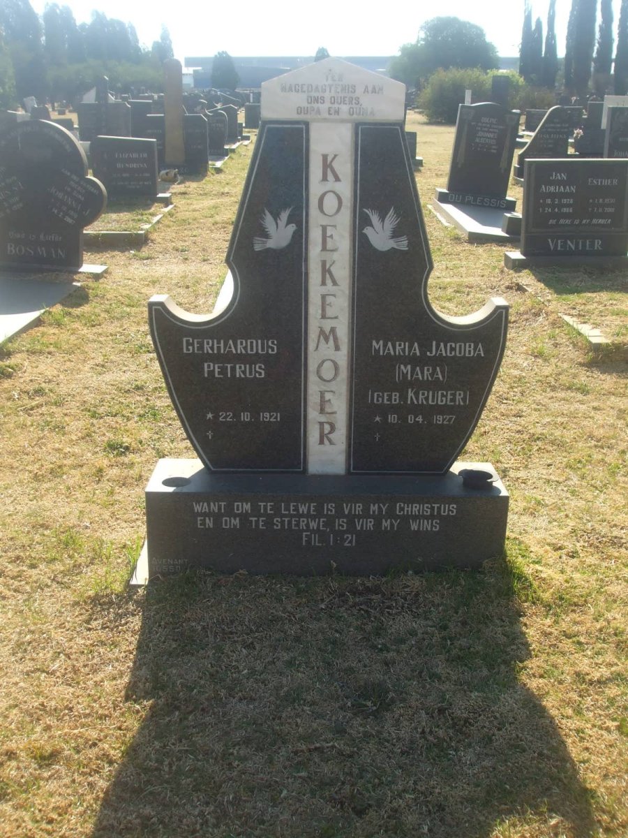 KOEKEMOER Gerhardus Petrus 1921- &amp; Maria Jacoba KRUGER 1927-