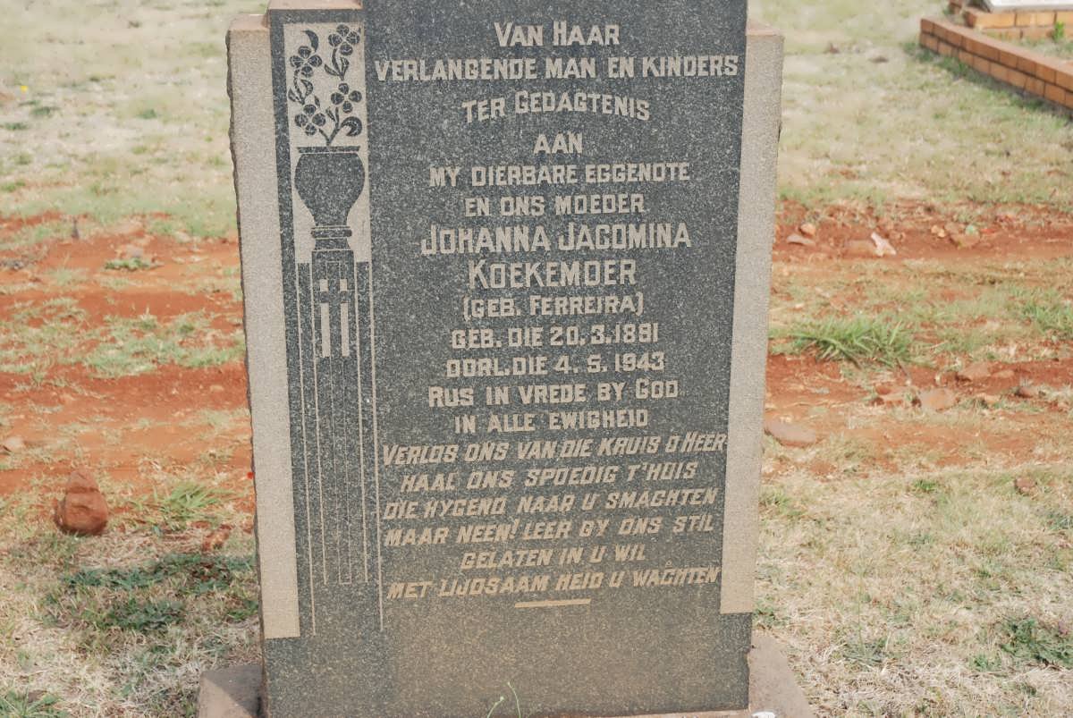 KOEKEMOER Johanna Jacomina nee FERREIRA 1891-1943