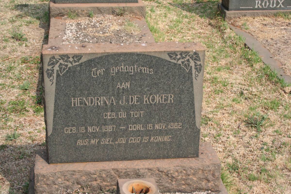 KOKER Hendrina J., de nee DU TOIT 1887-1962