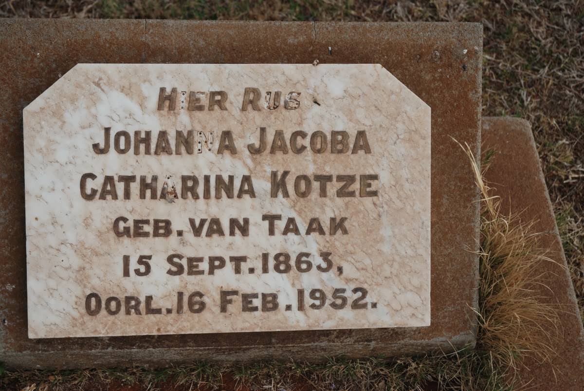 KOTZE Johanna Jacoba Catharina nee VAN TAAK 1863-1952