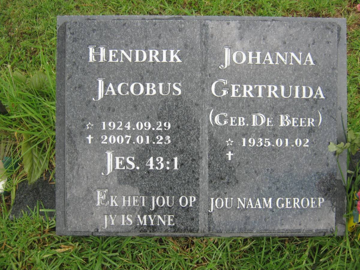 KUNZ Hendrik Jacobus 1924-2007 &amp; Johanna Gertruida DE BEER 1935-