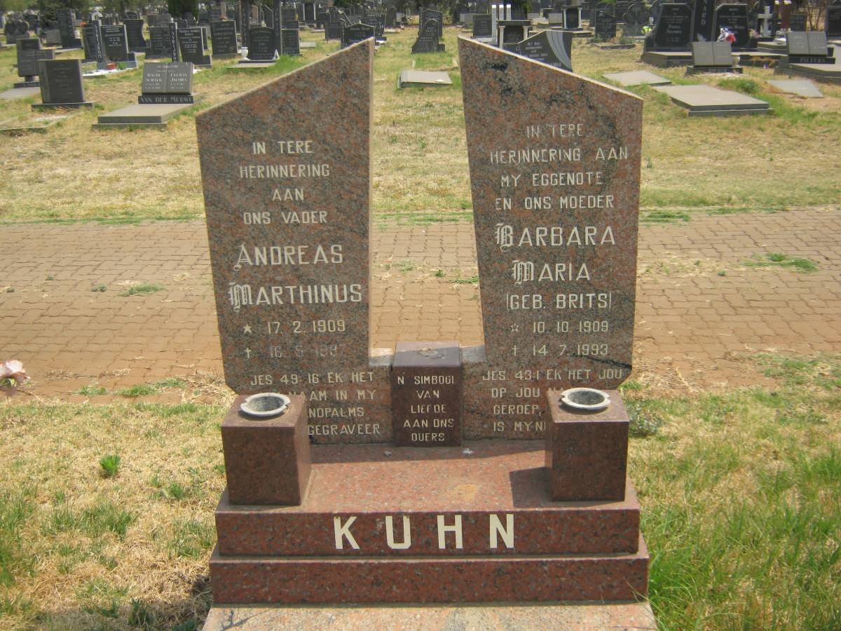 KUHN Andreas Marthinus  1909-1997 &amp; Barbara Maria BRITS 1909-1993