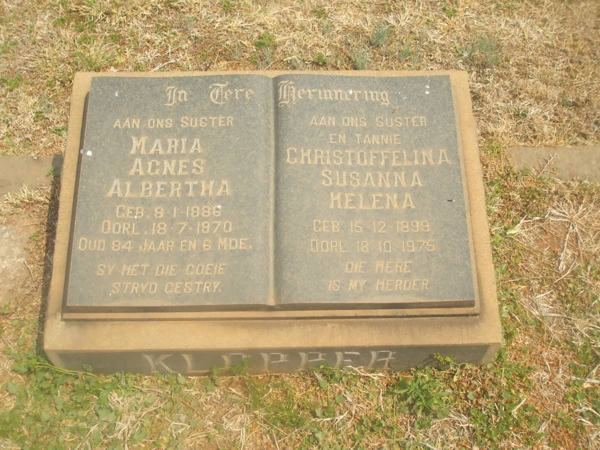 KLOPPER Maria Agnes Albertha 1886-1970 :: KLOPPER Christoffelina Susanna Helena 1899-1976