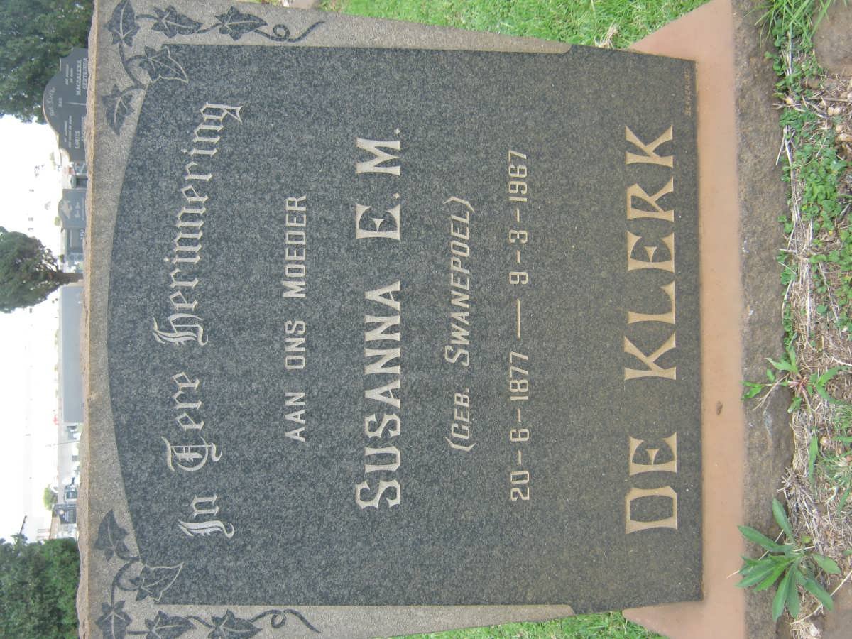 KLERK Susanna E.M., de nee SWANEPOEL 1877-1967