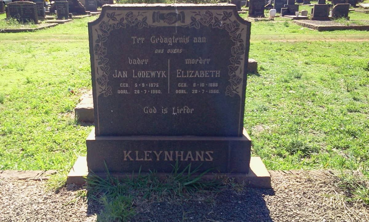 KLEYNHANS Jan Lodewyk 1875-1960 &amp; Elizabeth 1888-1960