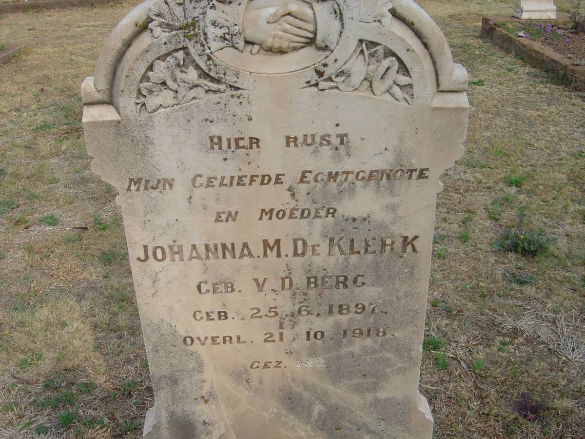 KLERK Johanna M., de nee V.D. BERG 1897-1918
