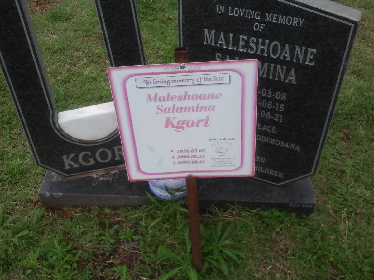 KGORI Maleshoane Salamina 1938-2008