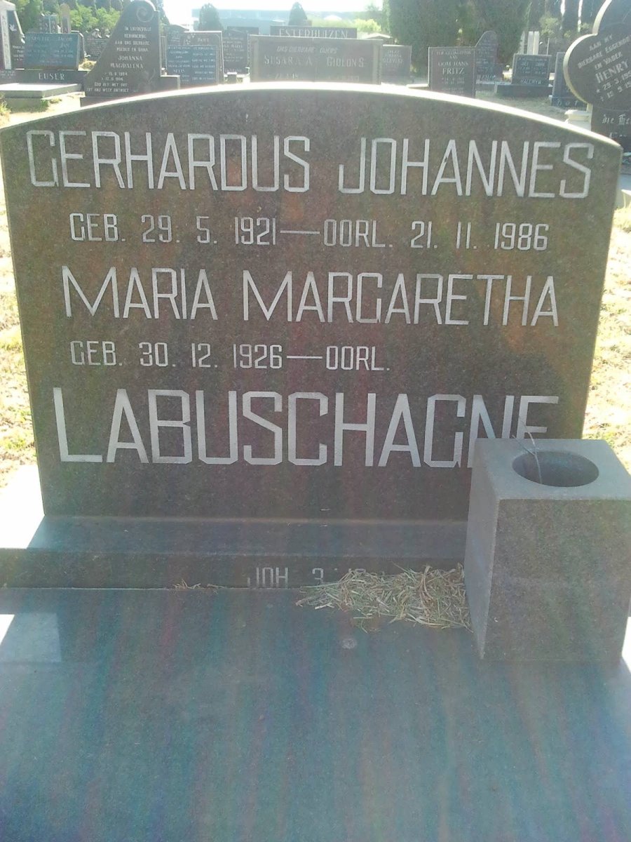 LABUSCHAGNE Gerhardus Johannes 1921-1986 &amp; Maria Margaretha 1926-