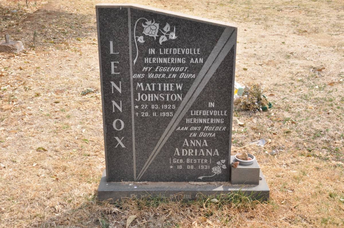 LENNOX Matthew Johnston 1925-1995 &amp; Anna Adriana BESTER 1931-