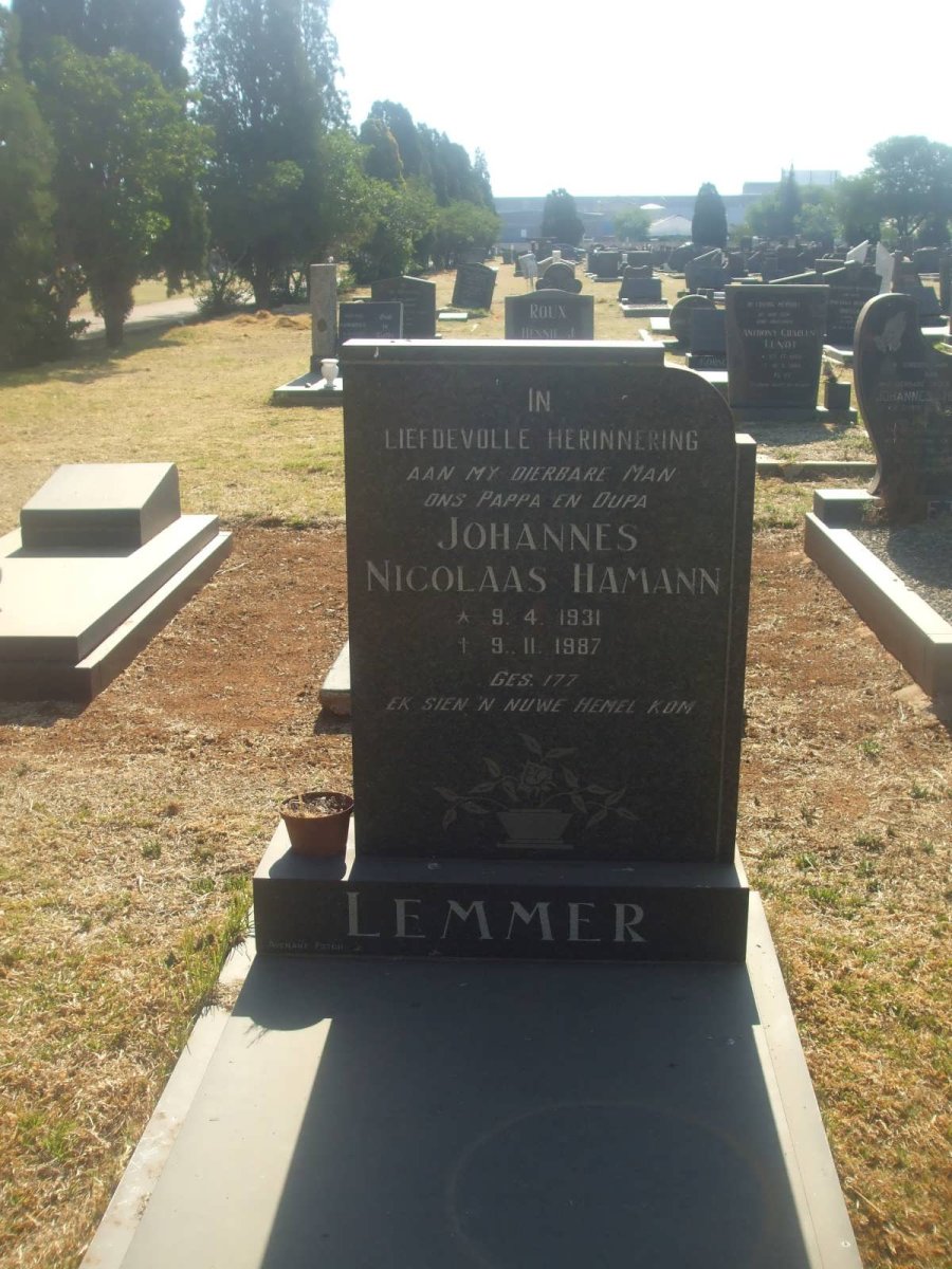 LEMMER Johannes Nicolaas Hamann 1931-1987