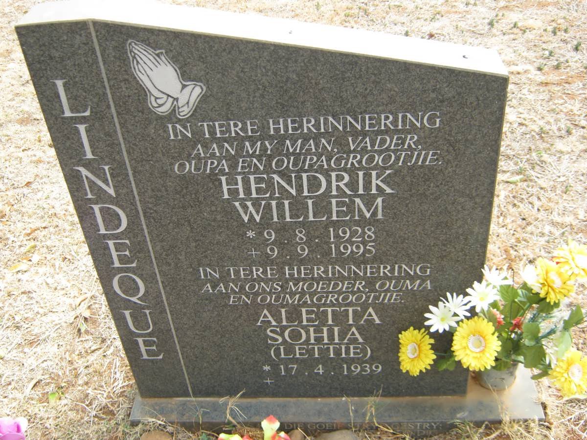 LINDEQUE Hendrik Willem 1928-1995 &amp; Aletta Sophia 1939-