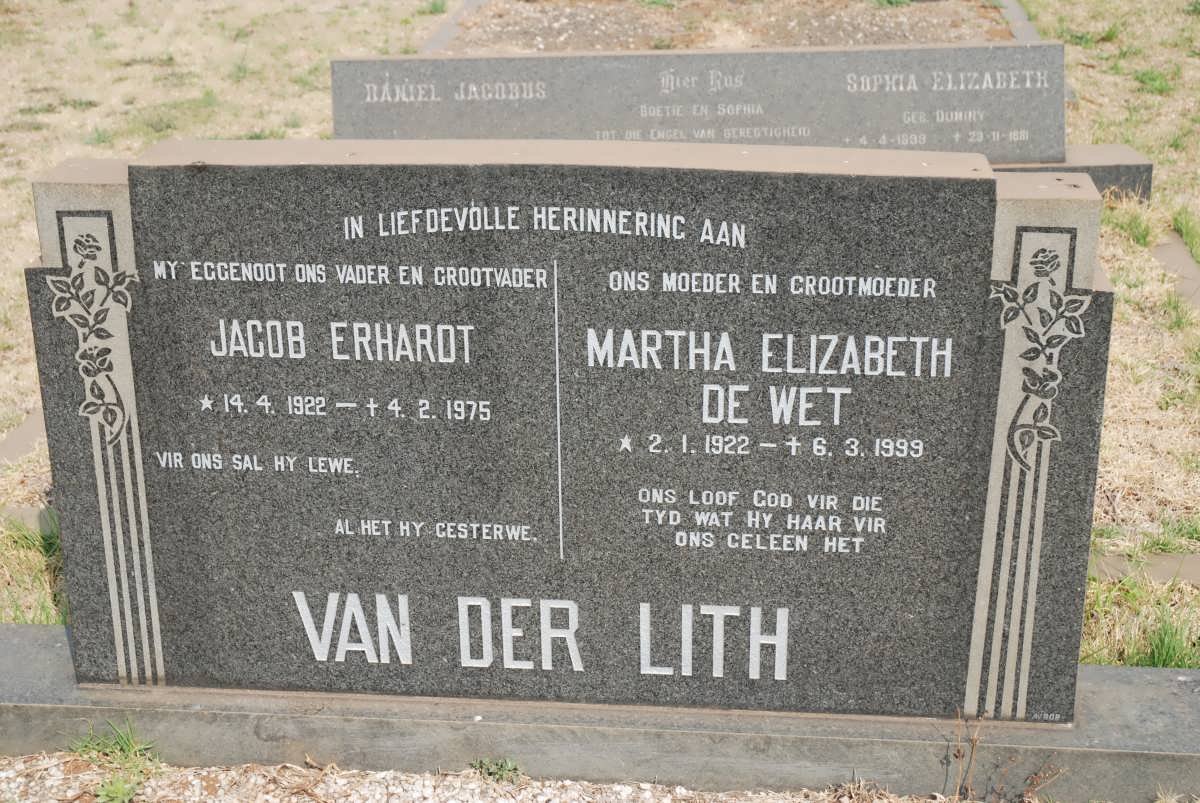 LITH Jacob Erhardt, van der 1922-1975 &amp; Maria Elizabeth DE WET 1922-1999