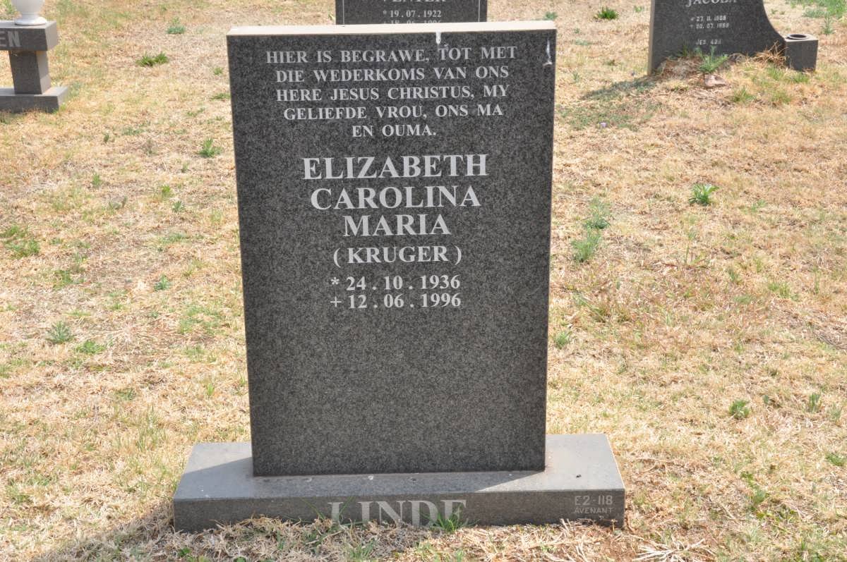 LINDE Elizabeth Carolina Maria nee KRUGER 1936-1996