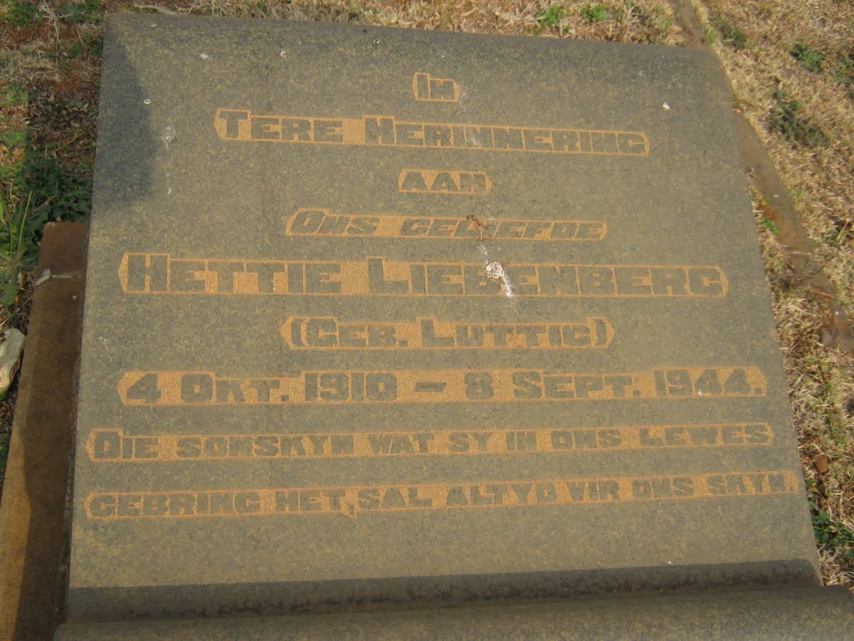 LIEBENBERG Hettie nee LUTTIG 1910-1944