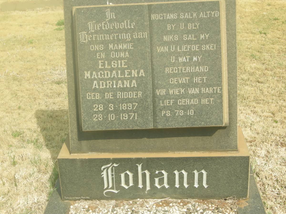LOHANN Elsie Magdalena Adriana nee DE RIDDER 1897-1971