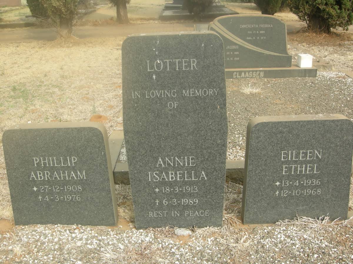 LOTTER Phillip Abraham 1908-1976 &amp; Annie Isabella 1913-1989 :: LOTTER Eileen Ethel 1936-1968