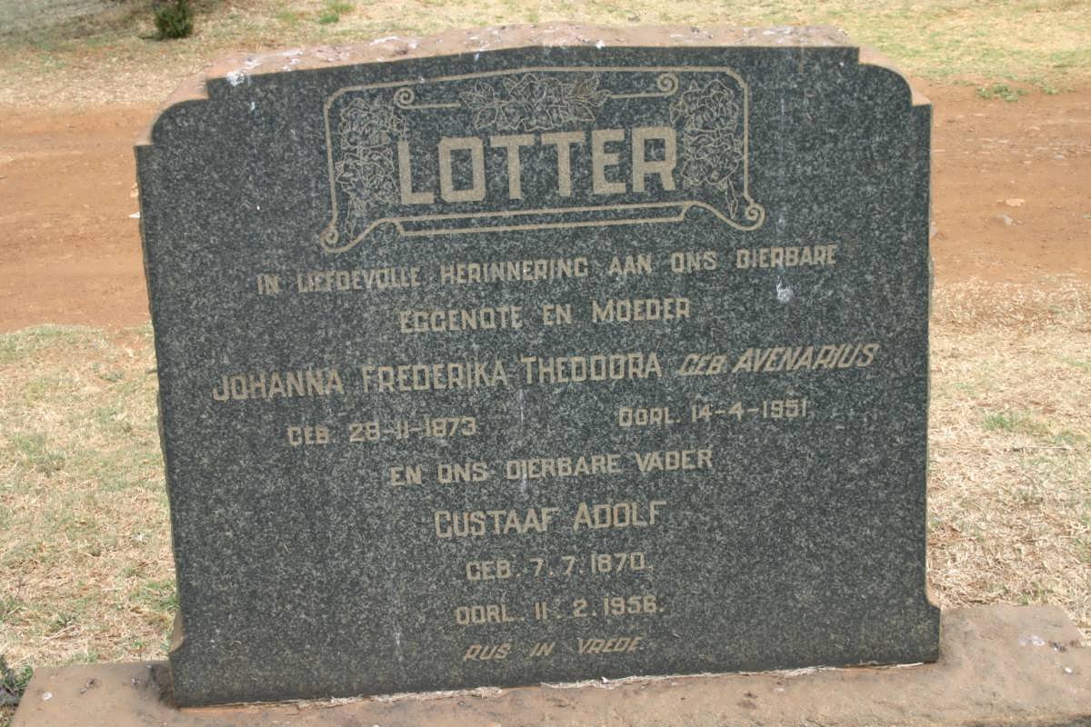 LOTTER Gustaaf Adolf 1870-1958 &amp; Johanna Frederika Theodora AVENARIUS 1873-1951